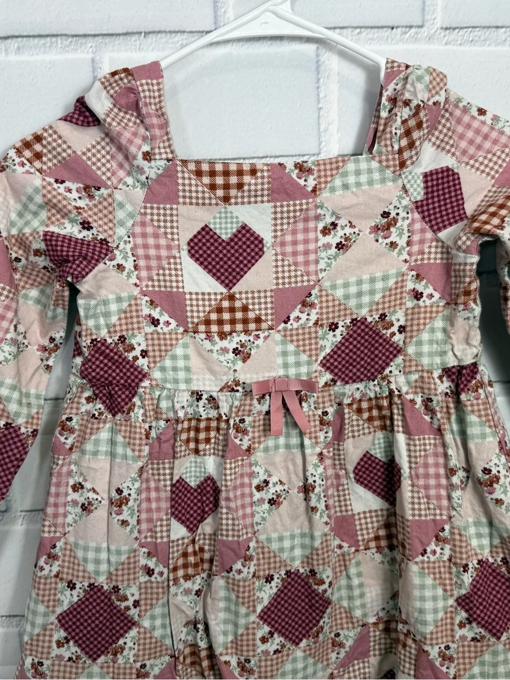 Gymboree Girls sweet Patchwork Heart Print Cottagecore boho Long Sleeve Dress/7